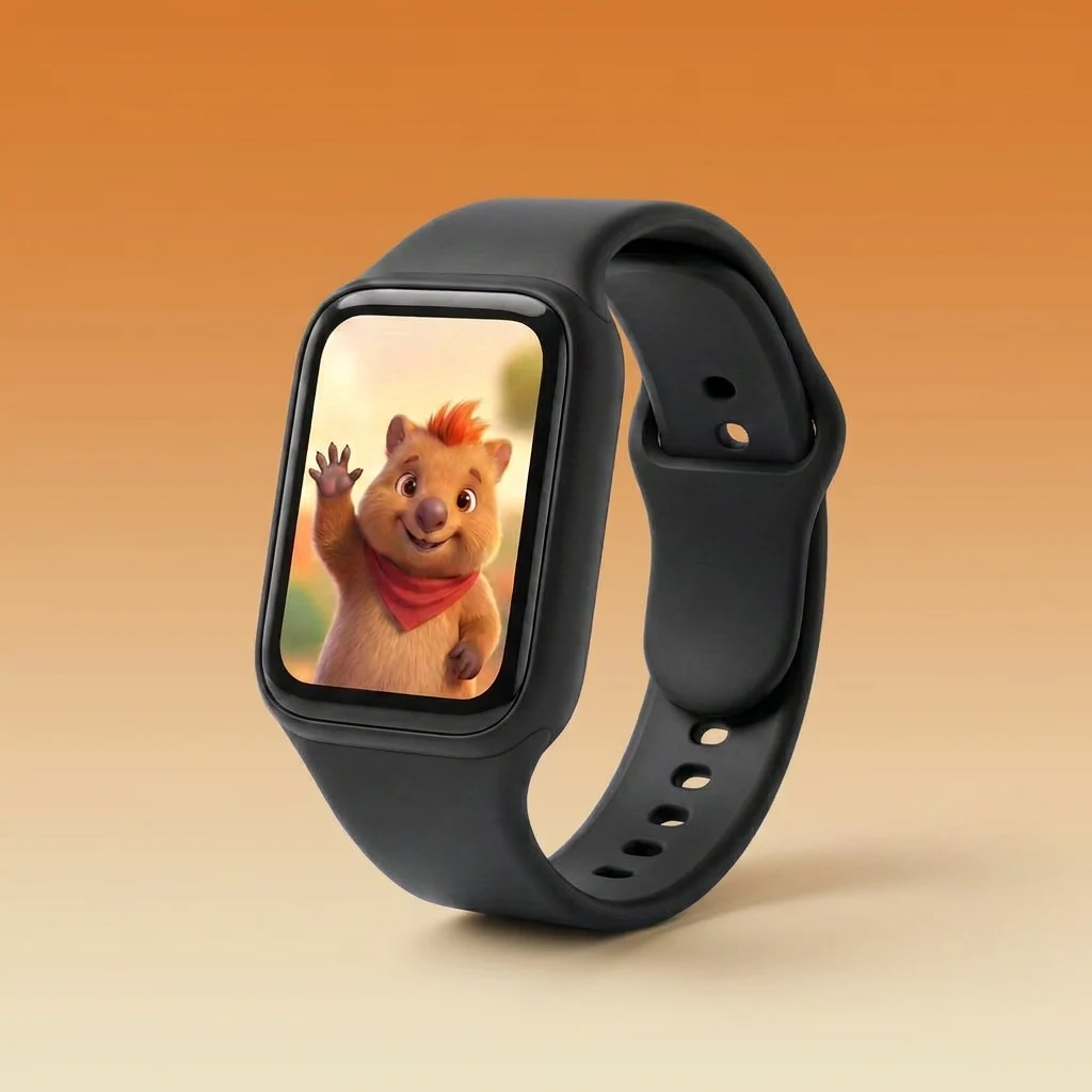 The Wombud™ band with a happy wombat on its screen