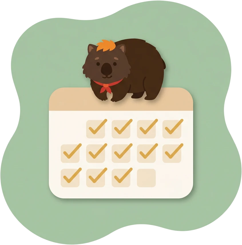 The wombat on a calendar full of check marks